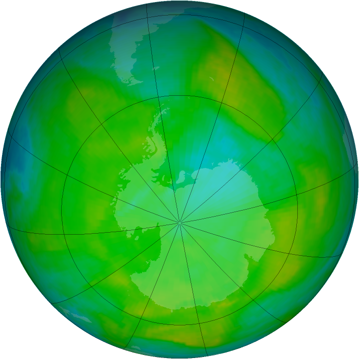 Antarctic ozone map for 18 December 1986